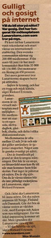 Aftonbladet 7 aug 2000: ”Gulligt och gosigt på internet”
