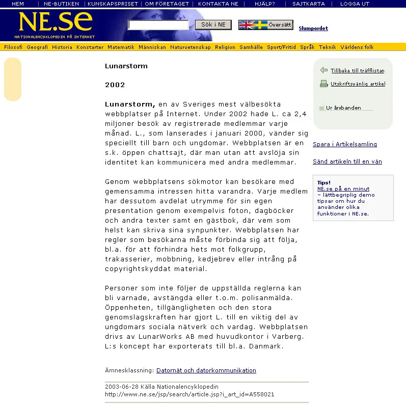 NE-opslagsordet Lunarstorm