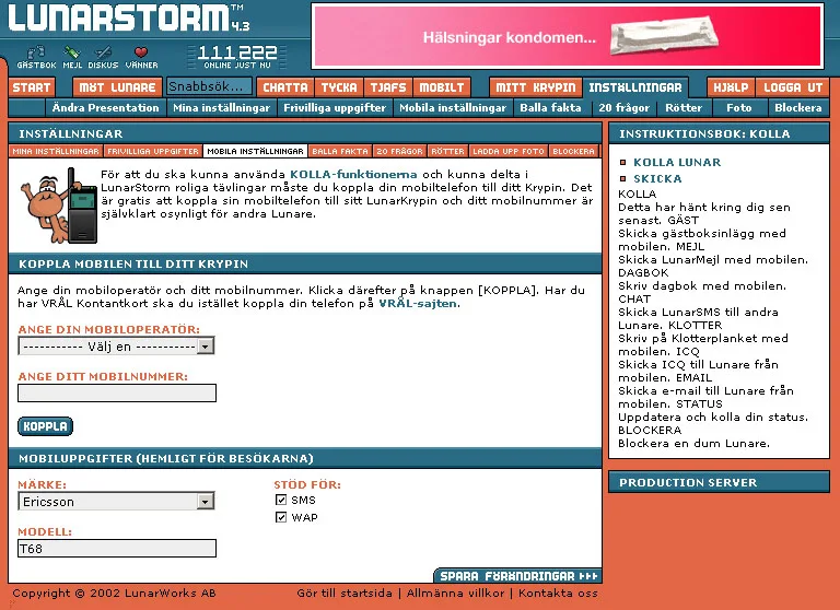 Inställningar på LunarStorm