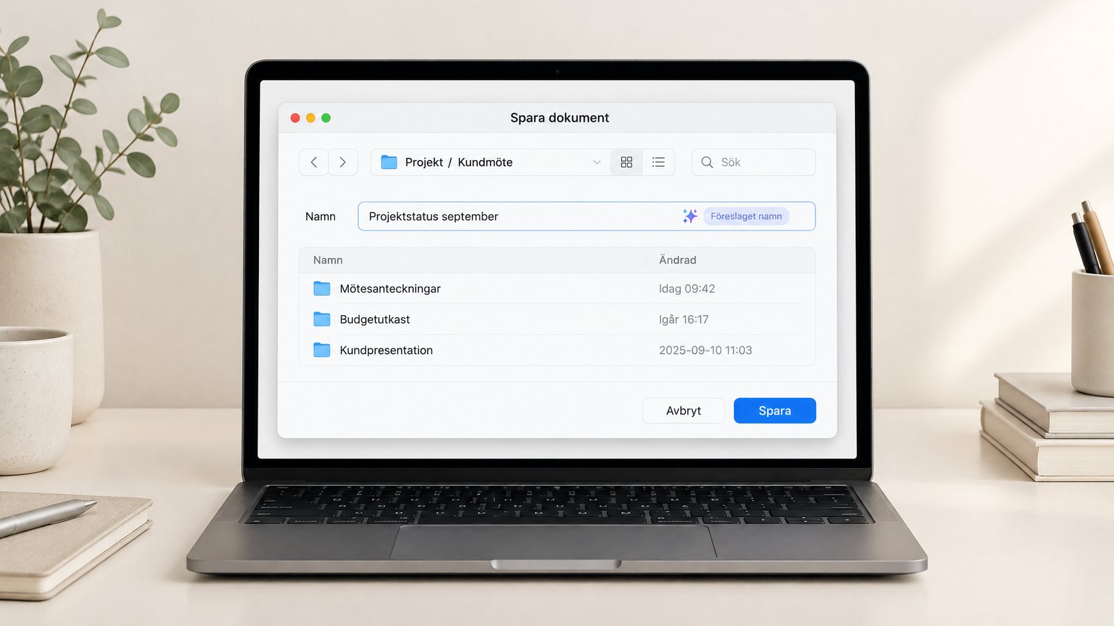 Spara dokument i Finder på Mac med ett föreslaget filnamn